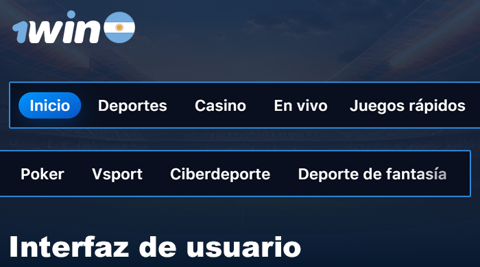 Interfaz de usuario de la aplicación 1win