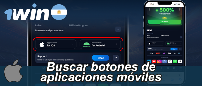 Busque el botón de aplicaciones móviles en la página